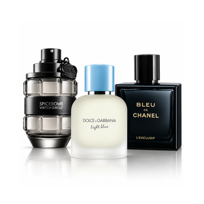 Zestaw 3 perfum |Spicebomb Viktor&Rolf Eau de Toilette – 100 ml | Light Blue Pour Homme Dolce&Gabbana Eau de Toilette – 100 ml | Bleu de Chanel L’Exclusif – 100 ml